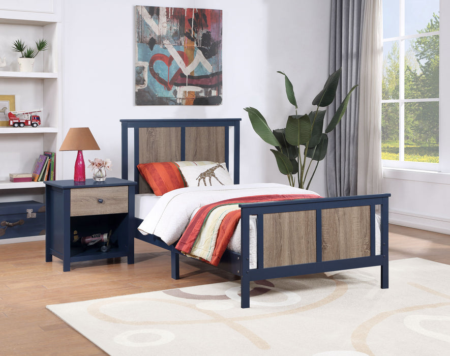 Connelly Twin Bed Midnight Blue/Vintage Walnut
