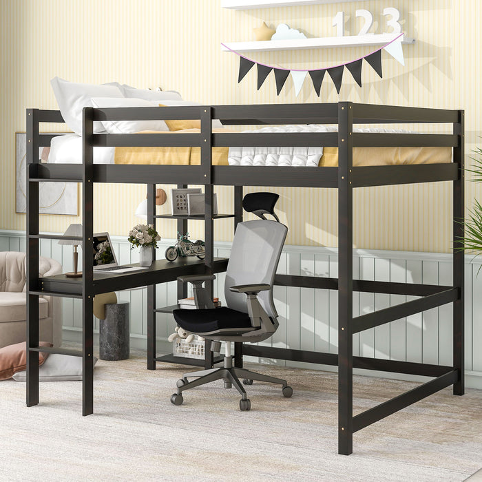 Full Loft Bed With Desk And Shelves - Espresso