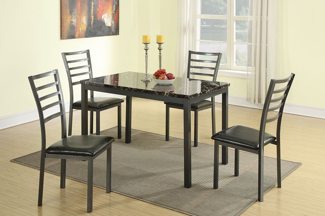 Modern Simple Dining Room Furniture 5 Pieces Dining Set Table And 4 Chairs Faux Marble Top Table Black Faux Leather Chairs