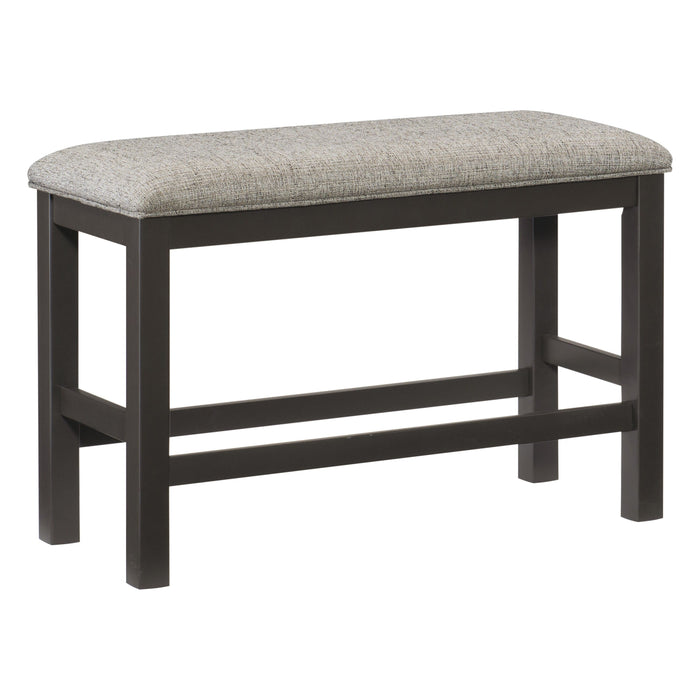 Casual Dining Counter Height Bench 1 Piece Gunmetal Gray Finished Wood Gray Fabric Covered Padded Seat Modern Furniture