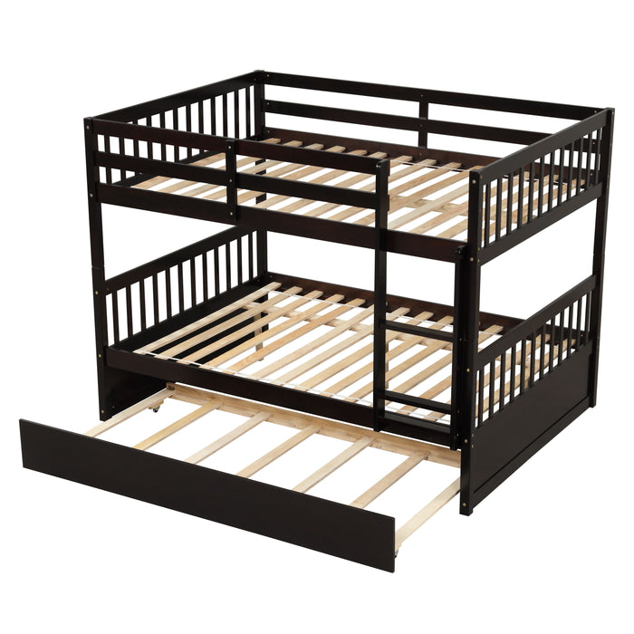 Full Over Full Bunk Bed With Trundle, Ladder And Safety Rails - Espresso