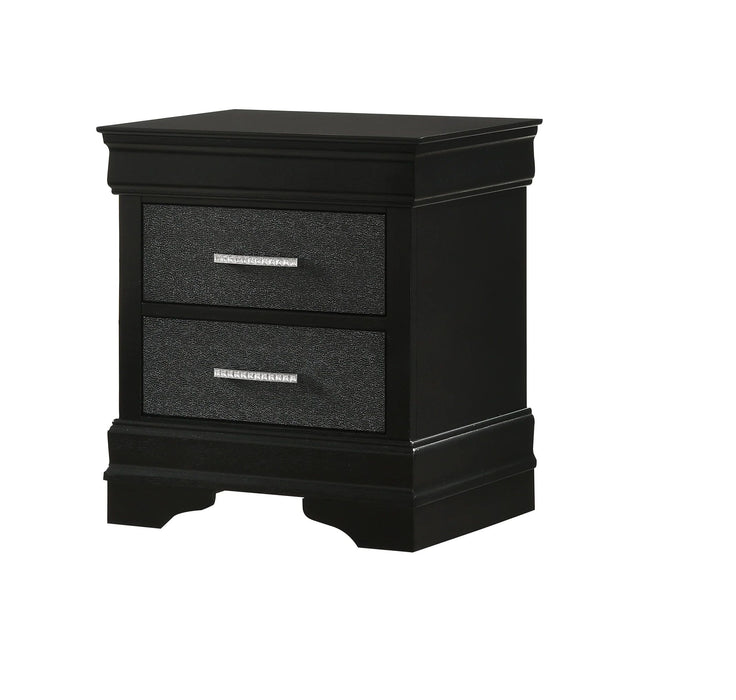 1 Piece Modern Glam Style Two Drawers Nightstand Black Finish Solid Wood Crystal-Like Button Tufted