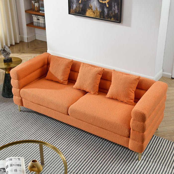 Oversized 3 Seater Sectional Sofa, Living Room Comfort Fabric Sectional Sofa-Deep Seating Sectional Sofa, Soft Sitting With 3 Pillows For Living Room, Bedroom, Office, Orange Teddy