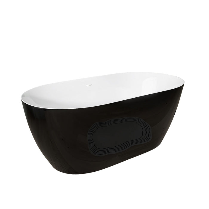 59" Acrylic Free Standing Tub Classic Oval Shape Soaking Tub Adjustable Freestanding Bathtub With Integrated Slotted Overflow And Chrome Pop-Up Drain Anti - Clogging Gloss Black