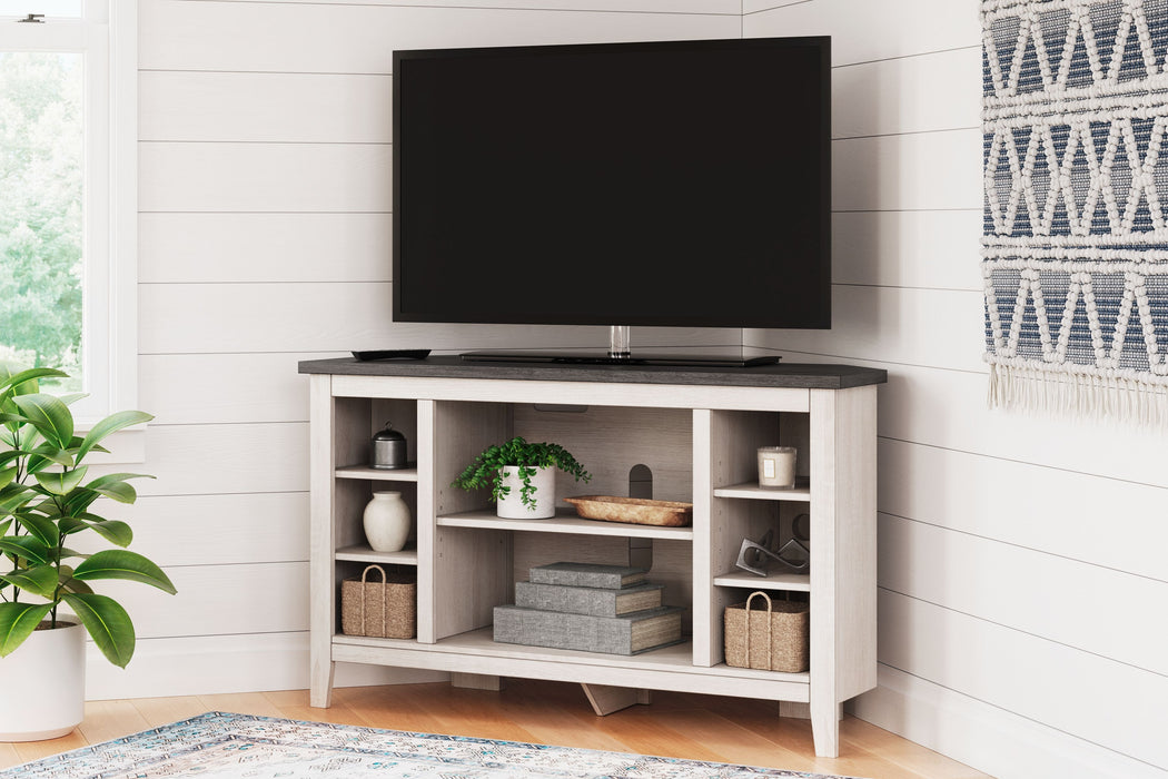 Dorrinson - Two-tone - Corner TV Stand/Fireplace Opt Unique Piece Furniture