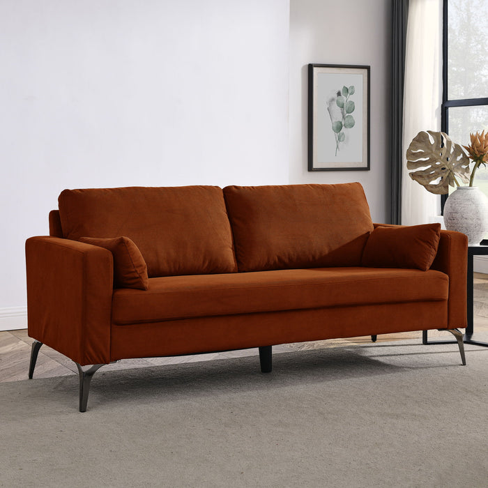 3 Seater Sofa With Square Arms And Tight Back, With Two Small Pillows, Corduroy Orange