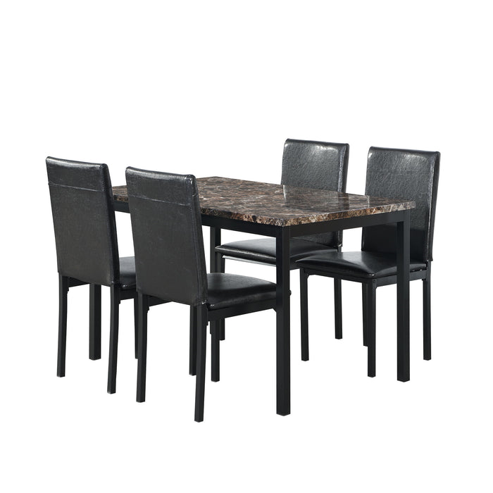 Furniture 5 Piece Metal Dinette Set With Faux Marble Top - Black, Dinning Set, Table & 4 Chairs