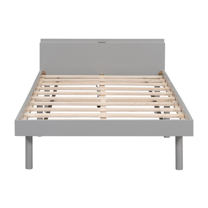 Modern Design Twin Size Platform Bed Frame With Headboard For Grey Color