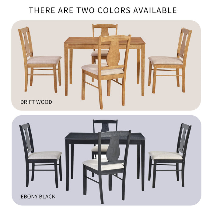 Trexm 5 Piece Kitchen Dining Table Set, Wooden Rectangular Dining Table And 4 Upholstered Chairs For Kitchen And Dining Room (Drift Wood)