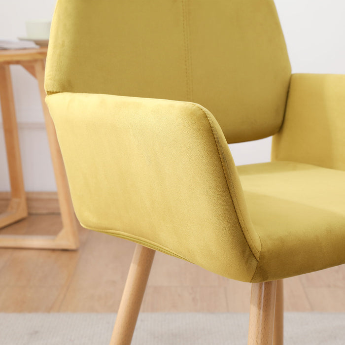 Velet Upholstered Side Dining Chair With Metal Leg (Yellow Velet / Beech Wooden Printing Leg)