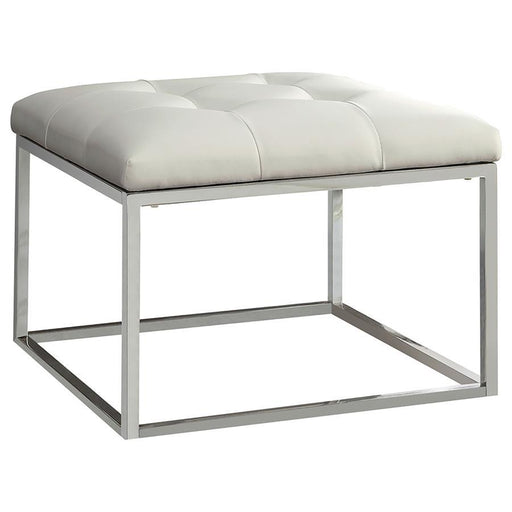 Swanson - Upholstered Tufted Ottoman - White And Chrome Unique Piece Furniture