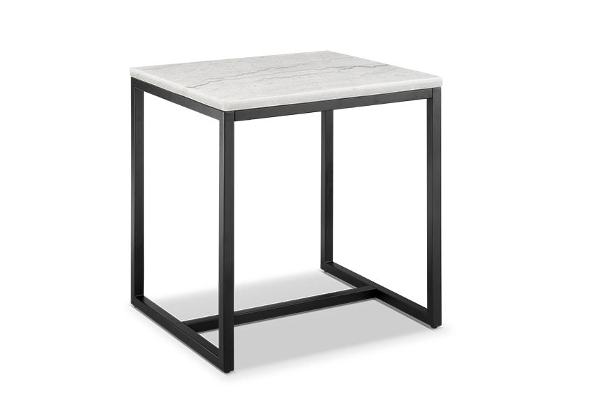 Torin - Rectangular End Table - White Marble And Matte Black