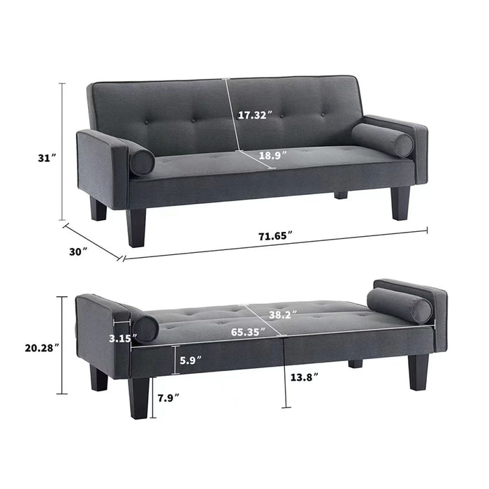 Futon Sofa Bed Convertible Couch Bed With Armrests Modern Living Room Linen Sofa Bed, Folding Recliner Futon Couch Sleeper Set With Wood Legs