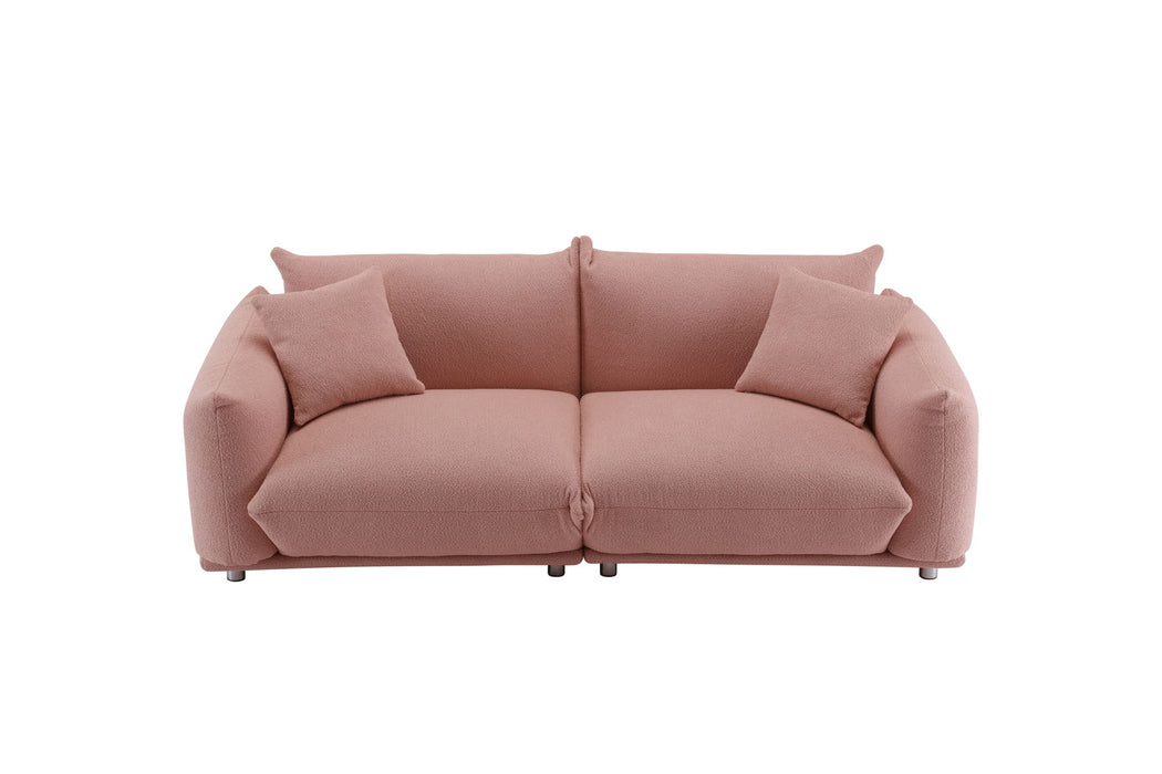 Oversized Loveseat Sofa For Living Room, Sherpa Sofa With Metal Legs, 3 Seater Sofa, Solid Wood Frame Couch With 2 Pillows, For Apartment Office Living Room - Pink