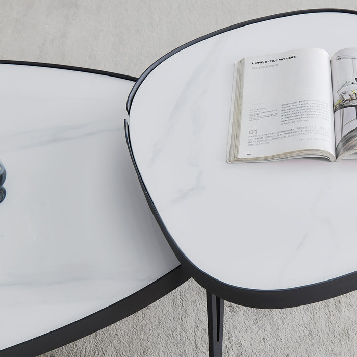 Modern Coffee Table - Black Metal Frame With Sintered Stone Tabletop