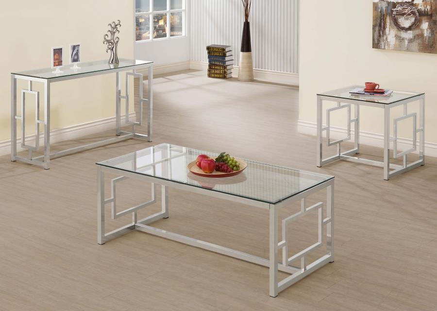 Merced - Square Tempered Glass Top End Table - Nickel Unique Piece Furniture