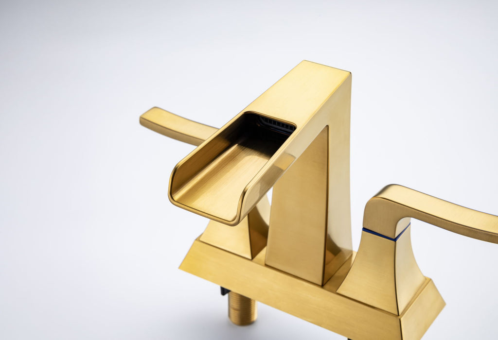 2 Handle Lavatory Faucet Bathroom Sink Faucet With Metal Pop Up Drain And Faucet Supply Lines - Golden