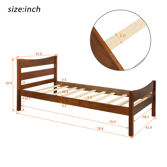 Twin Size Wood Platform Bed With Headboard And Wooden Slat Support (Walnut)