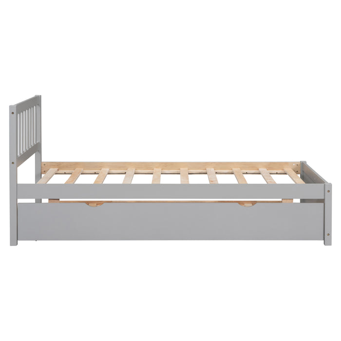 Modern Design Wooden Twin Size Platform Bed Frame With Trundle For Grey Color
