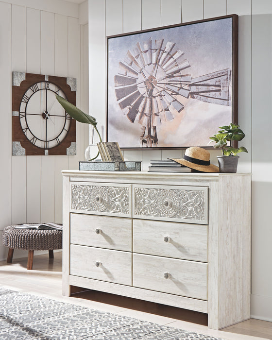 Paxberry - Whitewash - Six Drawer Dresser - Medallion Drawer Pulls Unique Piece Furniture