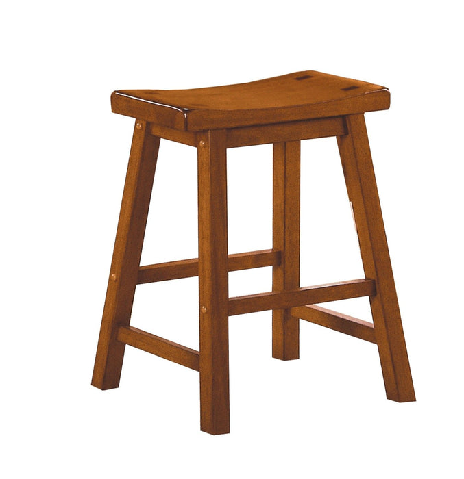 Casual Dining 18 Inch Height Saddle Seat Stools 2 Pieces Set Solid Wood Oak Finish Home Furniture