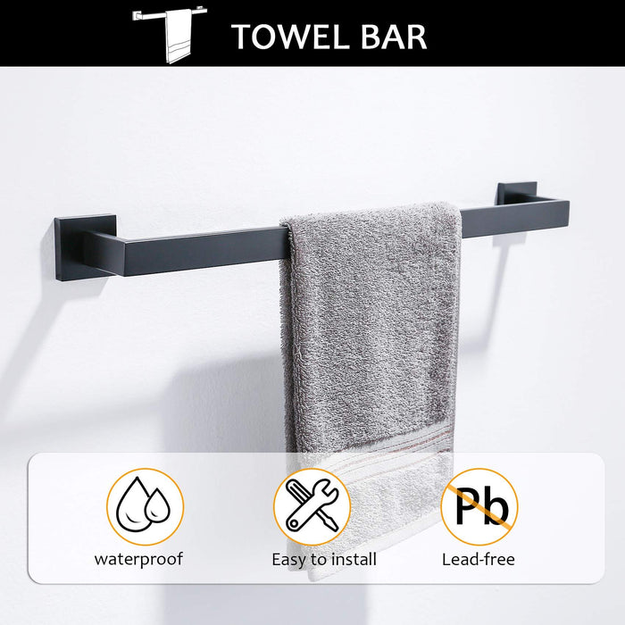 5 Pieces Bathroom Hardware Accessories Set Towel Bar Set Wall Mounted, Stainless Steel - Matte Black
