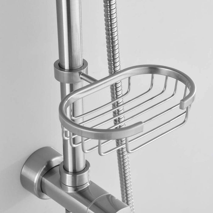 Shower System With Rain Showerhead, 5 Function Hand Shower, Adjustable Slide Bar And Soap Dish, Brushed Nickel Finish
