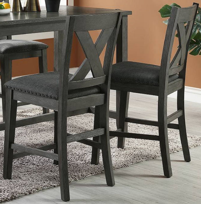 Modern Contemporary Dining Room Furniture Chairs (Set of 2) Counter Height Chairs Gray Finish Wooden High Chair X Back Design Cushion Seat
