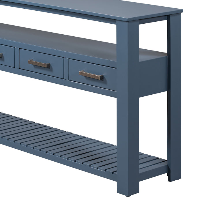 U_Style 62.2'' Modern Console Table Sofa Table For Living Room With 4 Drawers And 2 Shelves - Navy Blue