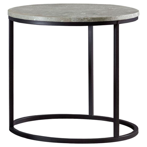 Lainey - Faux Marble Round Top End Table - Gray And Gunmetal Unique Piece Furniture