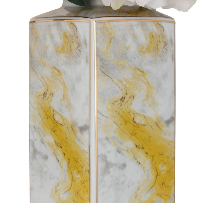 Square Glass Ginger Jar With Gold And Gray Marble Design