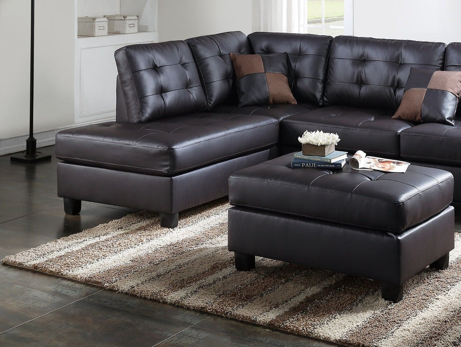 Contemporary Sectional Sofa Espresso Faux Leather Cushion Tufted Reversible 3 Pieces Sectional Sofa L/R Chaise Ottoman Living Room Furniture