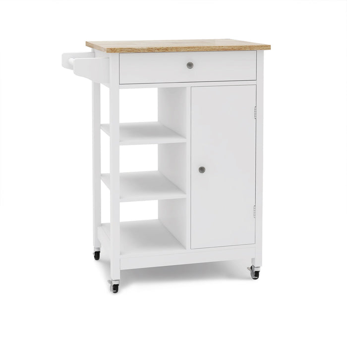 Kitchen Island, Rolling Trolley Cart With Towel Rack - White