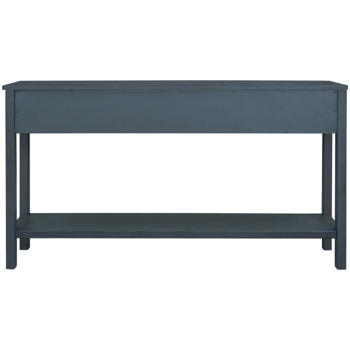 Trexm Rustic Entryway Console Table, 60" Long Sofa Table With Two Different Size Drawers And Bottom Shelf For Storage - Navy