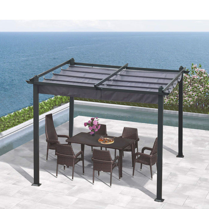 10X10 Ft Outdoor Patio Retractable Pergola With Canopy Sunshelter Pergola For Gardens, Terraces, Backyard, Gray