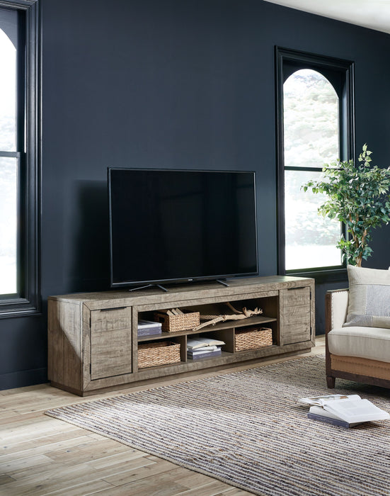 Krystanza - Weathered Gray - TV Stand With Wide Fireplace Insert Unique Piece Furniture