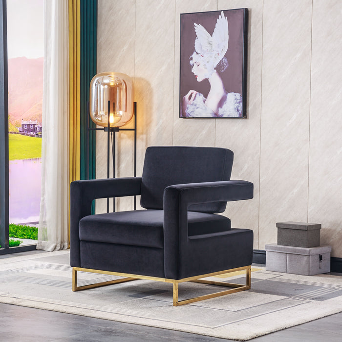 Modern Velvet Accent Chair, Elegant Armchair With Stainless Steel Base - Black