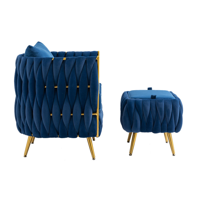 Coolmore Accent Chair With Storage Ottoman Chair Tufted Barrel Chair Set Arm Chair For Living Room Bedroom - Blue