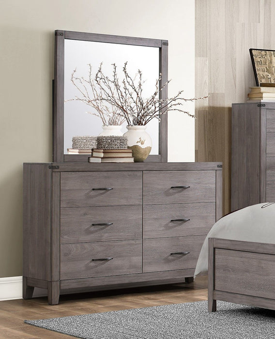 Industrial Design Brownish Gray Finish Dresser Of 6 Drawers Premium Melamine Modern Bedroom Furniture 1Pc