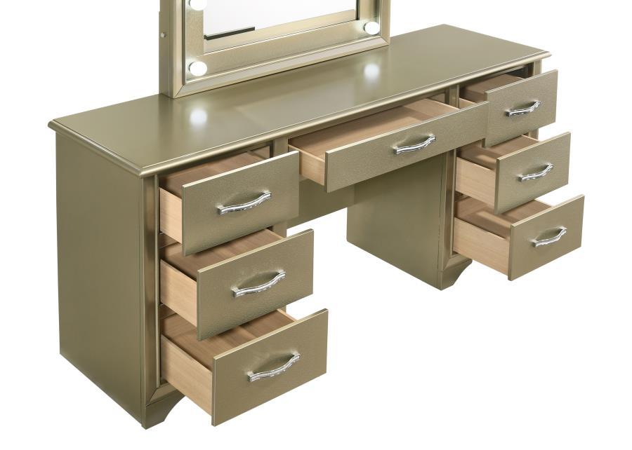 Beaumont - 7-Drawer Vanity Desk With Lighting Mirror - Champagne Unique Piece Furniture