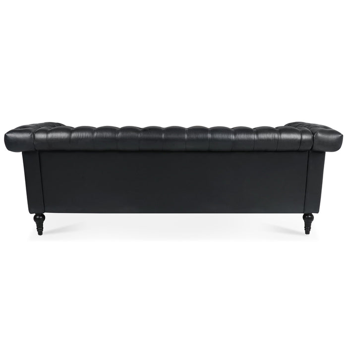 83.66" Width Traditional Square Arm Removable Cushion 3 Seater Sofa - Black