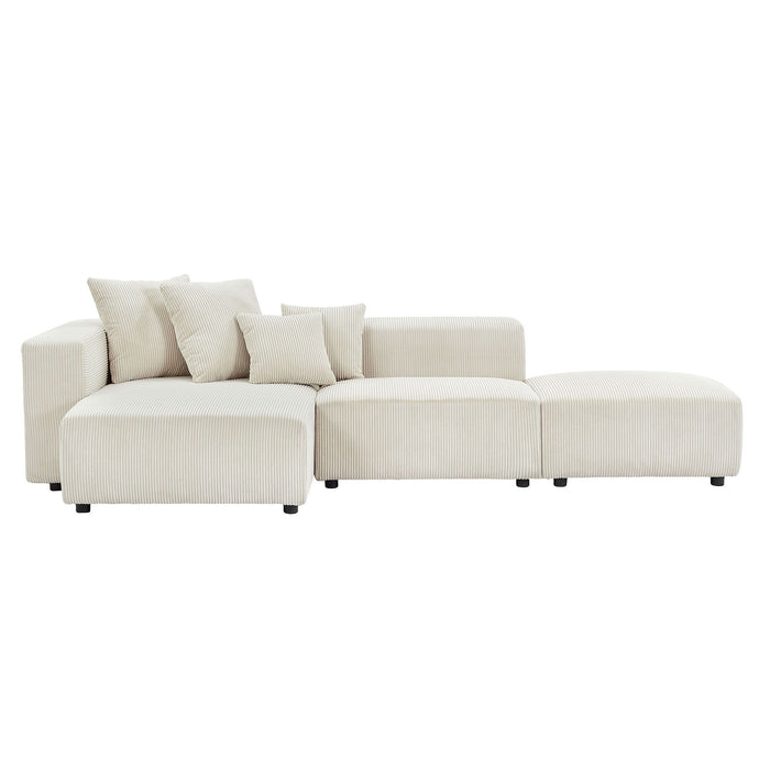 Soft Corduroy Sectional Modular Sofa Set, Small L Shaped Chaise Couch For Living Room, Apartment, Office, Beige