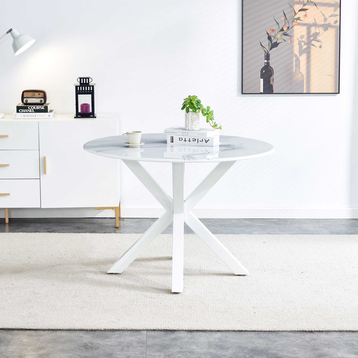 Table Cross Leg Mid-Century Dining Table For 4-6 People With Round Table Top, Pedestal Dining Table, End Table Leisure Coffee Table - White