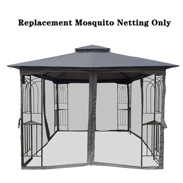 10X10 Ft Gazebo Replacement Mosquito Netting With Zippers, 4 - Side Mesh Walls For Patio Gazebos - Black
