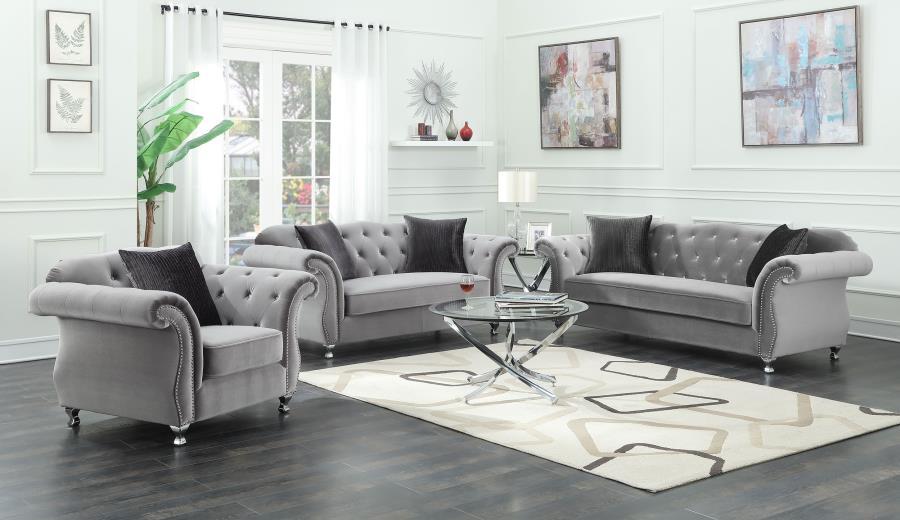 Frostine - Button Tufted Sofa - Silver Unique Piece Furniture
