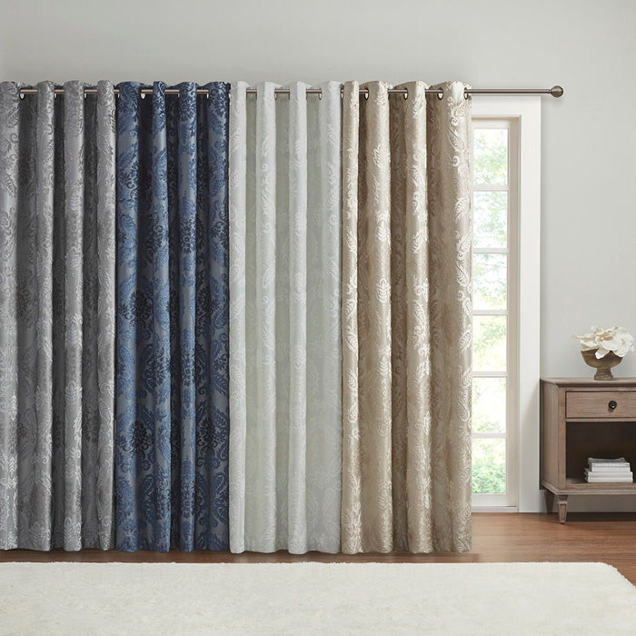 Knitted Jacquard Paisley Total Blackout Grommet Top Curtain Panel - Grey
