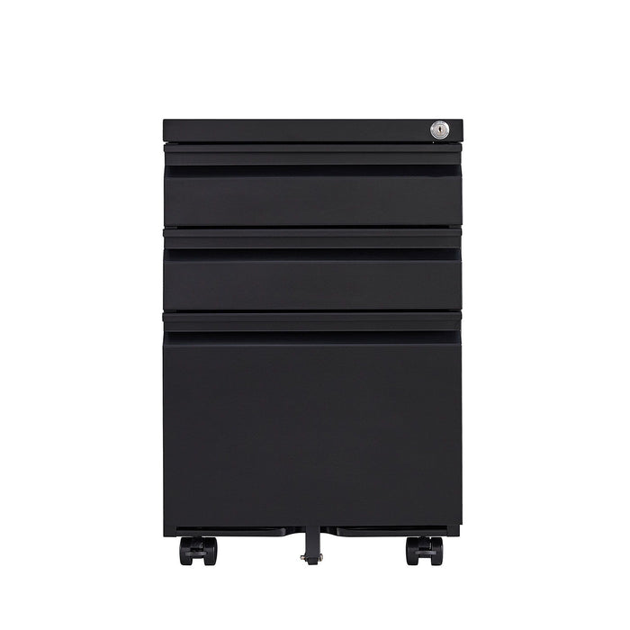 3 Drawer Mobile Locking File Cabinet With 5 Wheels - Black