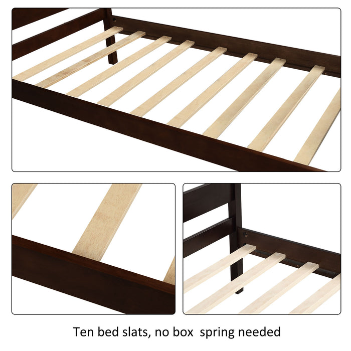 Twin Size Wood Platform Bed With Headboard And Wooden Slat Support (Espresso)