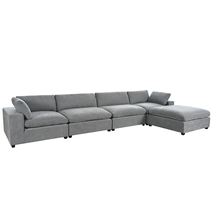 U Style Upholstered Oversize Modular Sofa With Removable Ottoman, Sectional Sofa For Living Room Apartment (5 Seater) - Grey