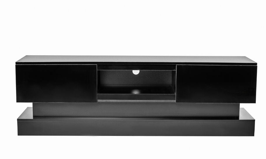 51.18" Black Morden TV Stand With LED Lights, High Glossy Front TV Cabinet, Can Be Assembled In Lounge Room, Living Room Or Bedroom, Black
